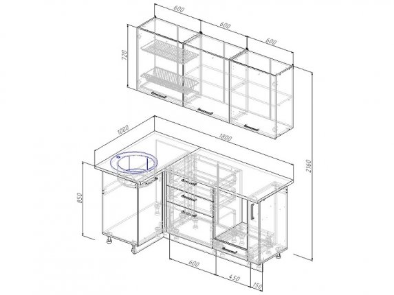 Кухонный гарнитур угловой Латте 1800х1000